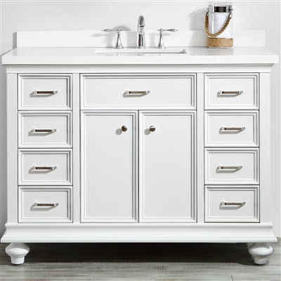 Vinnova Charlotte 48-inch Vanity in White with Carrara Quartz Stone Top Without Mirror