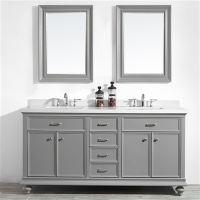 Vinnova Charlotte 72-inch Double Vanity in Grey with Carrara Quartz Stone Top With Mirror