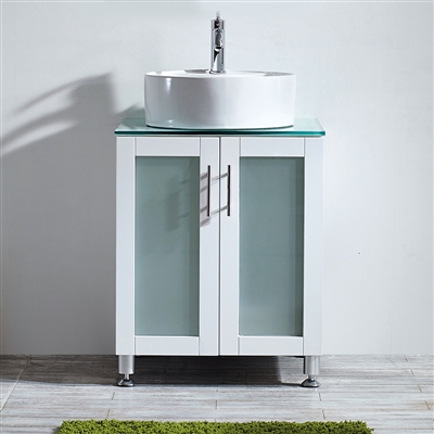 Vinnova Tuscany 24" Vanity in White with Glass Countertop with White Vessel Sink Without Mirror