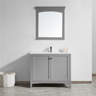 Vinnova Asti 40-inch Vanity in Grey with White Ceramic Countertop With Mirror