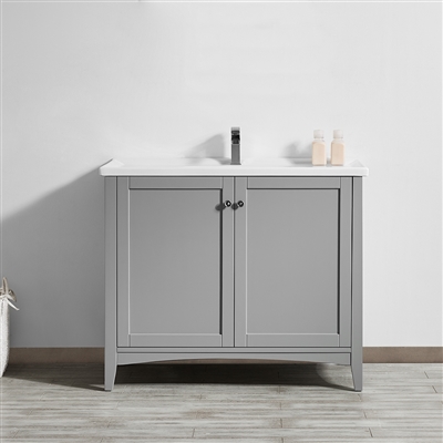 Vinnova Asti 40-inch Vanity in Grey with White Ceramic Countertop Without Mirror