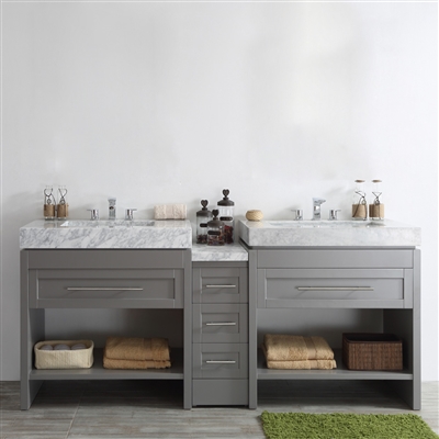 Vinnova Bolzana 84-inch Double Vanity in Grey with Carrara White Marble Top Without Mirror