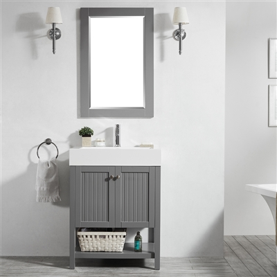 Vinnova Pavia 28-inch Single Vanity in Grey with Acrylic under-mount Sink With Mirror