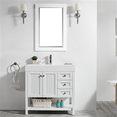 Vinnova Pavia 36-inch Single Vanity in White with Acrylic under-mount Sink With Mirror