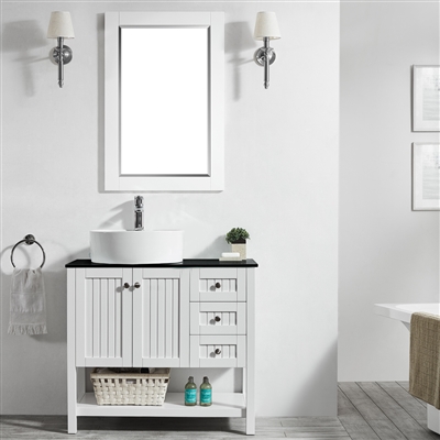 Vinnova Modena 36-inch Vanity in White with Glass Countertop with White Vessel Sink With Mirror