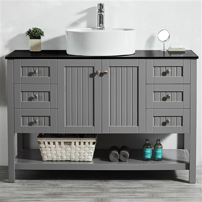 Vinnova Modena 48-inch Vanity in Grey with Glass Countertop with White Vessel Sink Without Mirror