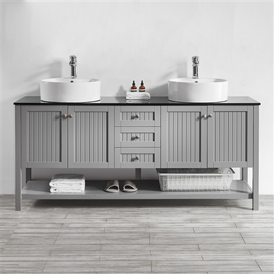 Vinnova Modena 72-inch Double Vanity in Grey with Glass Countertop with White Vessel Sink Without Mirror
