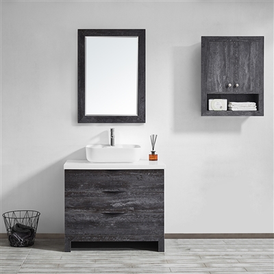 Vinnova Spencer 36-inch Single Vanity in Suede Elegant Grey with Fine White Quartz Stone With Mirror