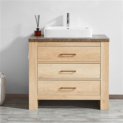 Vinnova Alpine 36-inch Single Vanity in Glacier Canyon Oak with White Drop-In Porcelain Vessel Sink Without Mirror