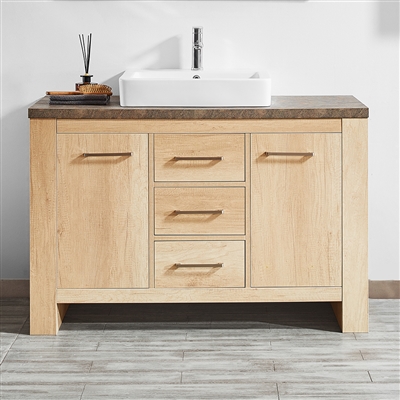 Vinnova Alpine 48-inch Single Vanity in Glacier Canyon Oak with White Drop-In Porcelain Vessel Sink Without Mirror