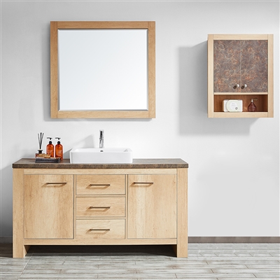 Vinnova Alpine 60-inch Single Vanity in Glacier Canyon Oak with White Drop-In Porcelain Vessel Sink With Mirror