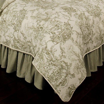 Sherry Kline Country Toile Sage KING Bedskirt with 17-inch Drop