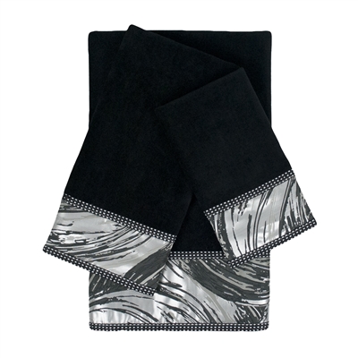Sherry Kline Cynthaina Black 3-piece Embelished Towel Set