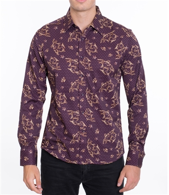 House of Lords Men's Long Sleeve Slim-fit Printed Shirt