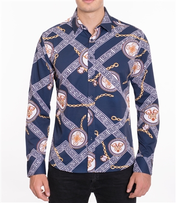 House of Lords Men's Long Sleeve Slim-fit Printed Shirt