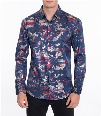 House of Lords Men's Long Sleeve Slim-fit Printed Shirt