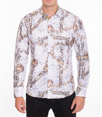 House of Lords Men's Long Sleeve Slim-fit Printed Shirt