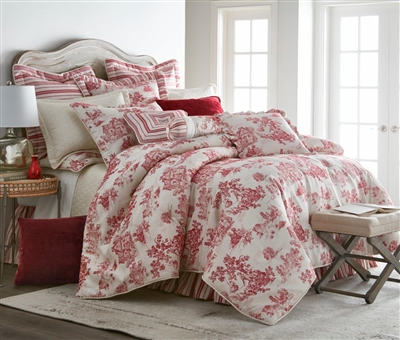 Olivia Quido Cosmopolitan Toile Red 3-piece Luxury Duvet Set