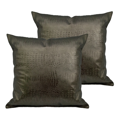 Sherry Kline Gator Faux Leather Silver Bronze 20-inch Decorative Pillow (Set of 2)