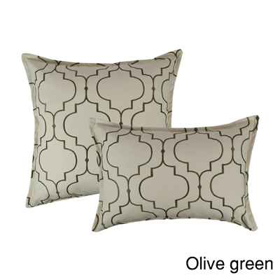 Sherry Kline Hampton Olive Green Embroidered Reversible Combo Decorative Pillow