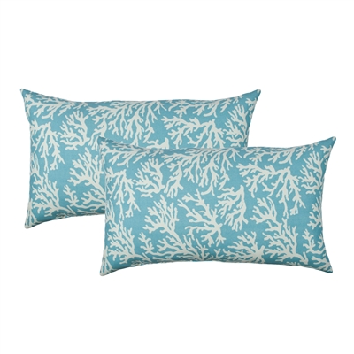 Sherry Kline Coral Reef Sky Blue Outdoor Boudoir Pillow (Set of 2)