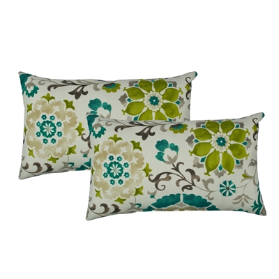 Sherry Kline Flower Power Teal Outdoor Boudoir Pillow (Set of 2)