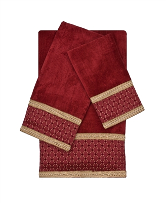 Sherry Kline Melrose Red 3-piece Embellished Towel Set