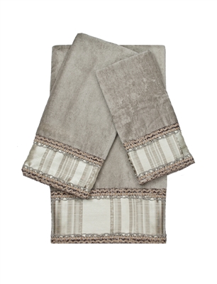 Sherry Kline Norwood Stripe Grey 3-piece Embellished Towel Set