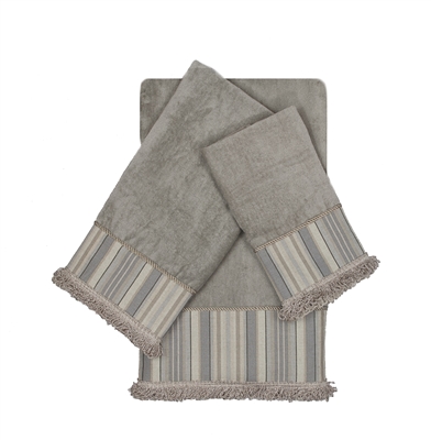 Sherry Kline Aberdeen Stripe Grey 3-piece Embellished Towel Set