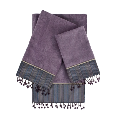 Sherry Kline Silk Strie Lavander 3-piece Embellished Towel Set