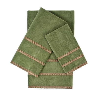 Sherry Kline Triple Row Gimp Sage 3-piece Embellished Towel Set