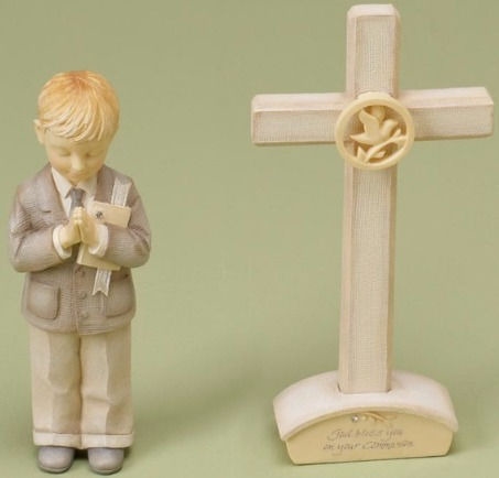 Foundations - Boy Communion Figurine And Cross Set