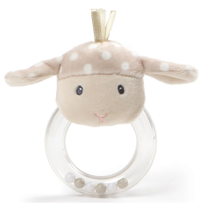 Polka Dot Plush Roly Polys Lamb Ring Rattle