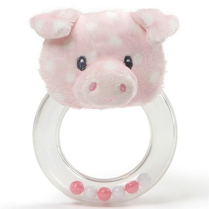 Polka Dot Plush Roly Polys Pig Ring Rattle