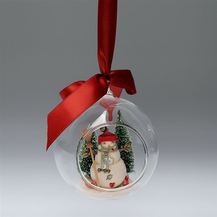 The Heart Of Christmas - Snowman Scene Glass Ornament