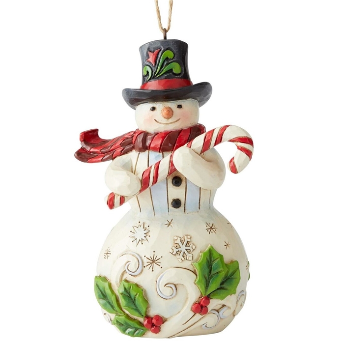 Jim Shore Heartwood Creek - Snowman With Candy Cane Hanging Ornament