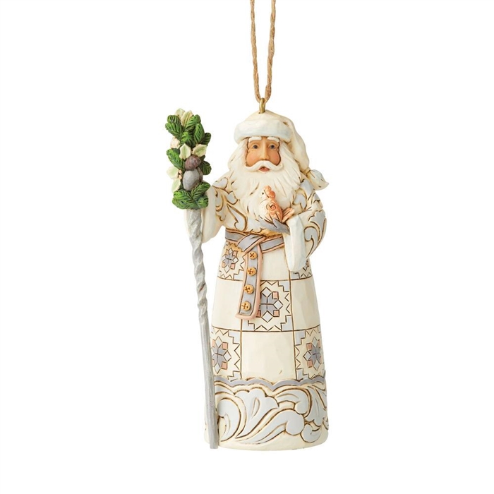 Jim Shore Heartwood Creek | White Woodland Santa With Cane Ornament 6005253 | DBC Collectibles