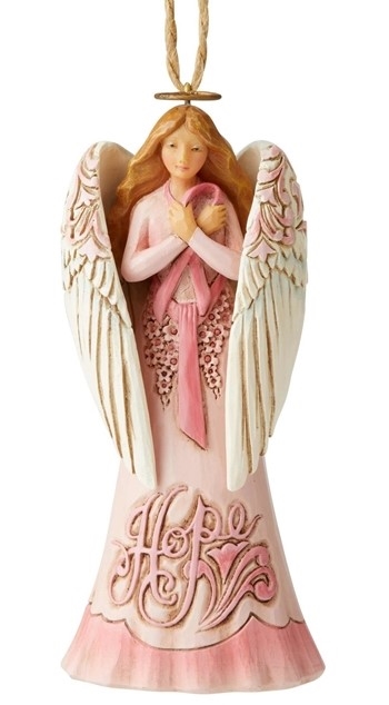 Never Give Up - Breast Cancer Awareness Angel Ornament