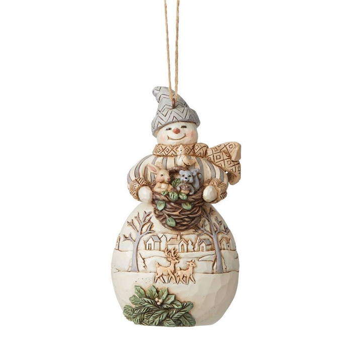 Jim Shore Heartwood Creek | Woodland Snowman/Basket Ornament 6008868| DBC Collectibles