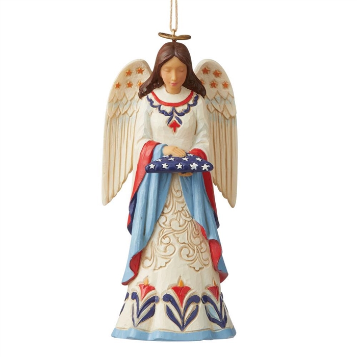 Jim Shore Heartwood Creek | Patriotic Angel With Folded Flag Ornament 6009454 | DBC Collectibles