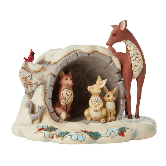 Snowy Day, Come Out to Play - Wonderland Animals In Hollow Log