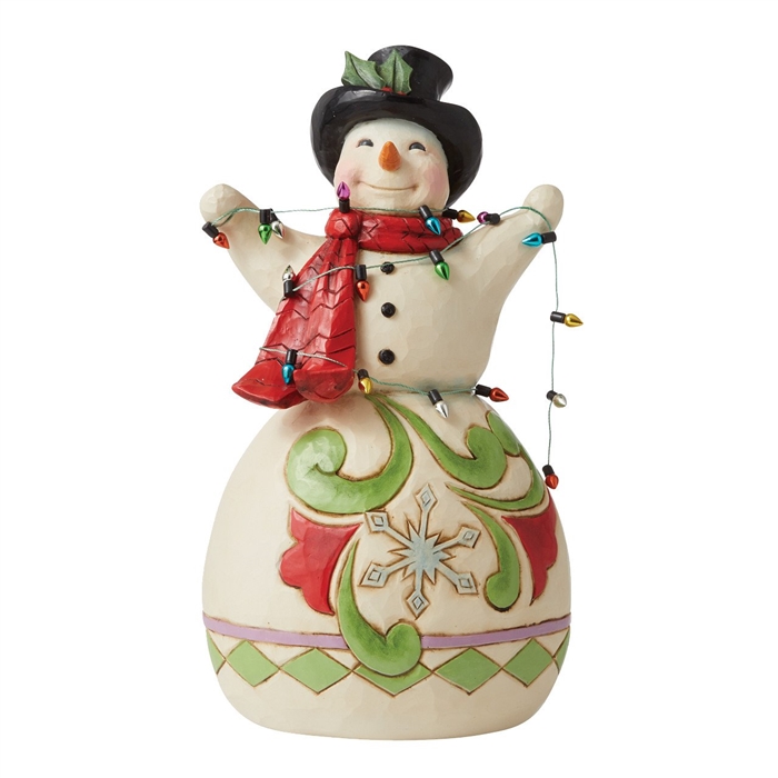 Jim Shore Heartwood Creek | Smile Through the Season Snowman Wrapped in Christmas Lights 6009687 | DBC Collectibles