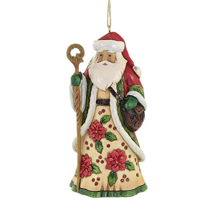 Jim Shore Heartwood Creek | Santa With Poinsettias Ornament 6009855 | DBC Collectibles