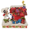 Peanuts By Jim Shore |   Decking the Dog House - Snoopy with Woodstock Decorating Dog 6010322 | DBC Collectibles