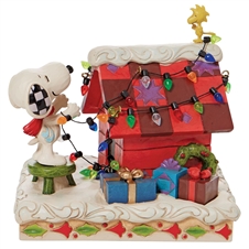 Peanuts By Jim Shore |   Decking the Dog House - Snoopy with Woodstock Decorating Dog 6010322 | DBC Collectibles