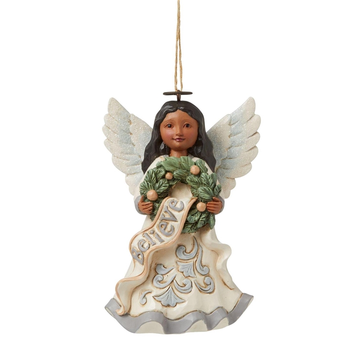 Jim Shore Heartwood Creek | African American White Woodland Believe Angel Christmas Ornament 6010355 | DBC Collectibles