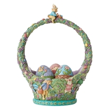 Jim Shore |  On the Hunt for Easter Surprises - Bunnies Egg Hunt Easter Basket 6010591 | DBC Collectibles