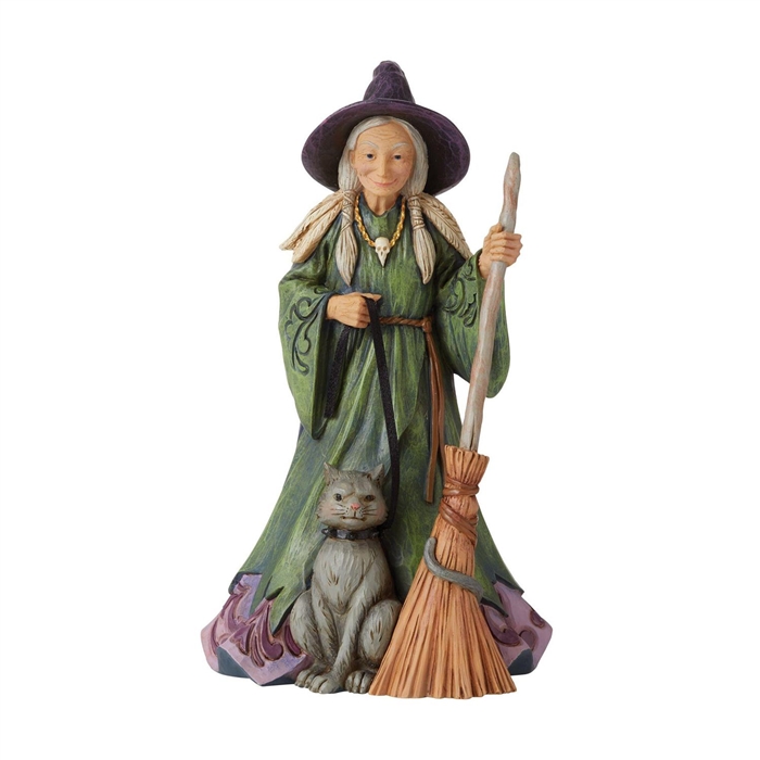 Jim Shore Heartwood Creek |  Fear is Near - Witch with Cat and Broom - 6010668 | DBC Collectibles