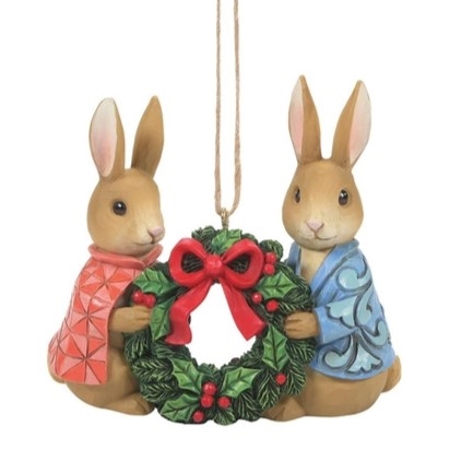 Jim Shore Heartwood Creek | Peter & Flopsy with Wreath Ornament  6010690 | DBC Collectibles