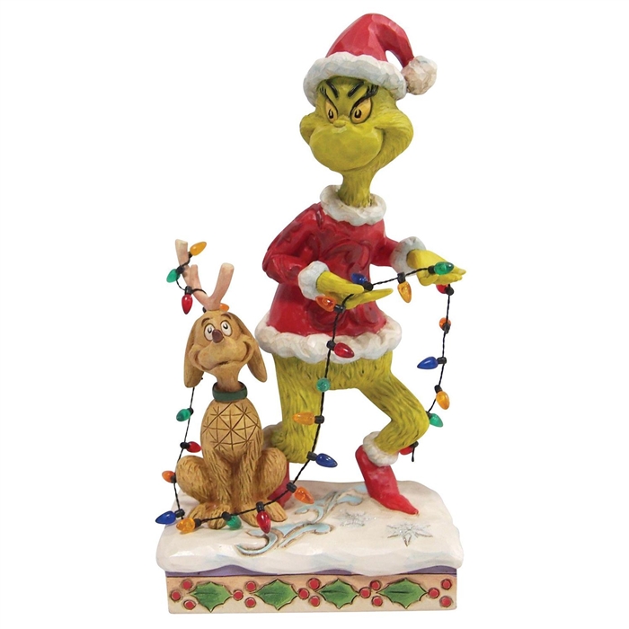 The Grinch by Jim Shore | Grinch and Max Wrapped in Lights 6010779 | DBC Collectibles